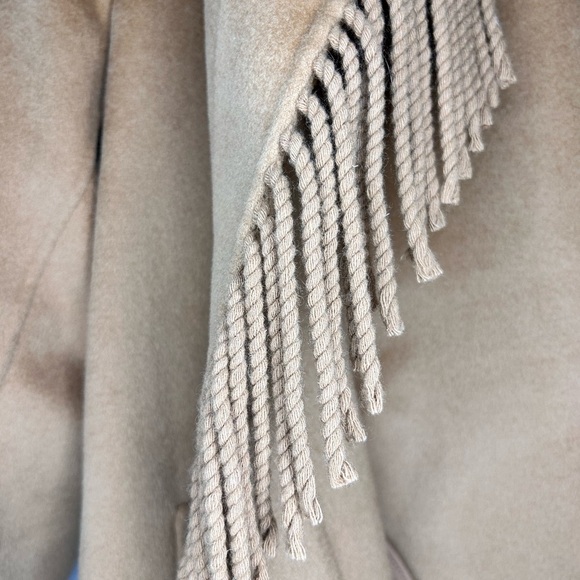 Stylish Tan Long Coat with Fringe - Picture 8 of 8